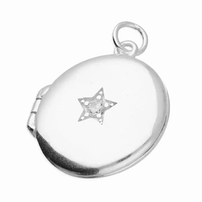 Sterling Silver Cubic Zirconia Round Locket and Chain
