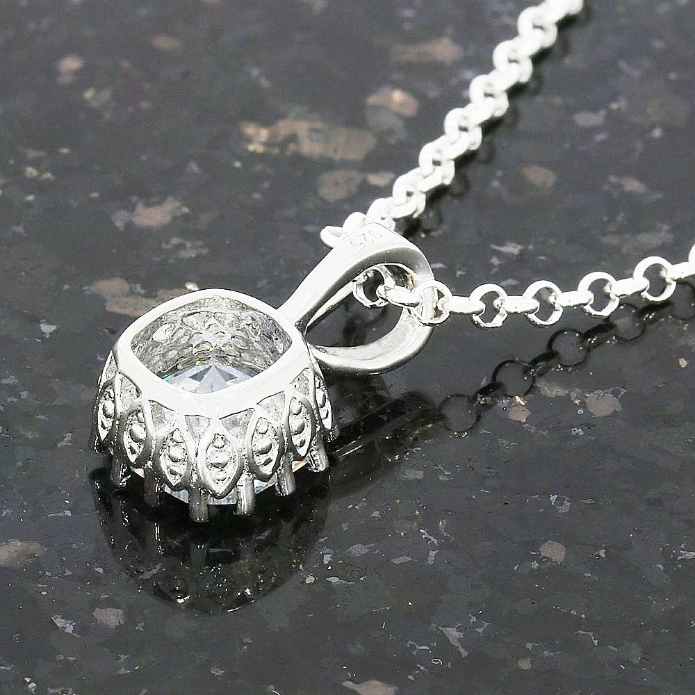 Sterling Silver Cubic Zirconia Square Pendant & Chain