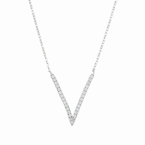 Sterling Silver Cubic Zirconia V Ladies Necklace