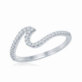 Sterling Silver Cubic Zirconia Wave Design Ring - W-1885