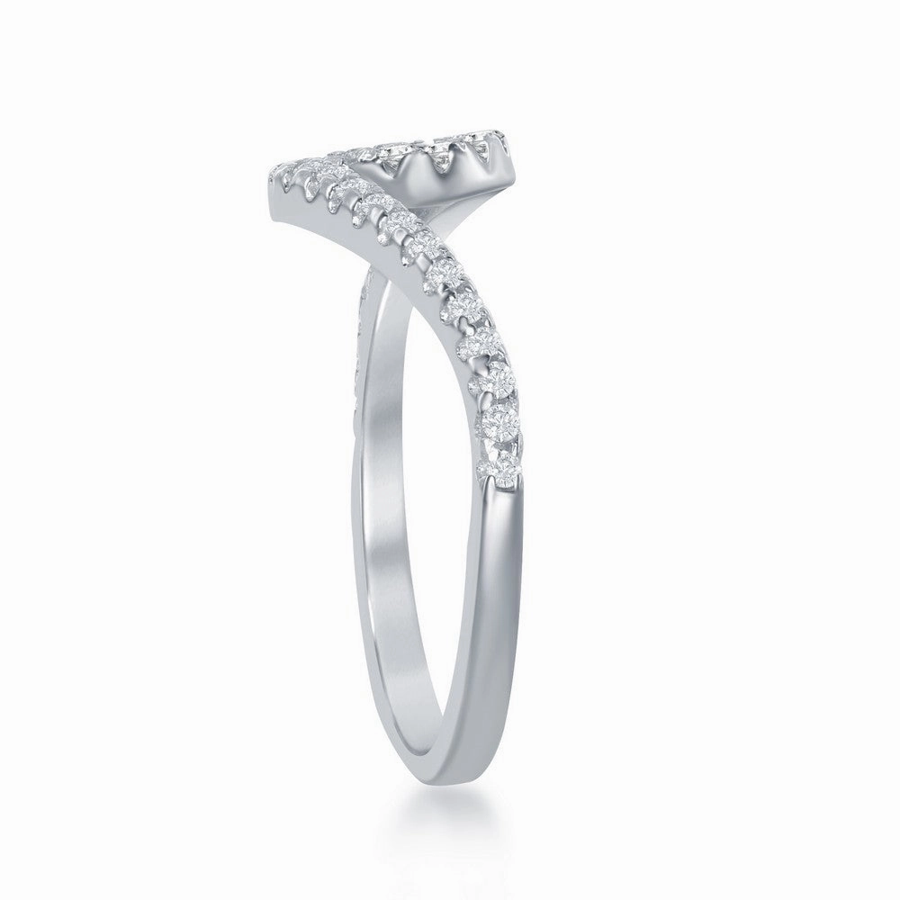 Sterling Silver Cubic Zirconia Wave Design Ring - W-1885