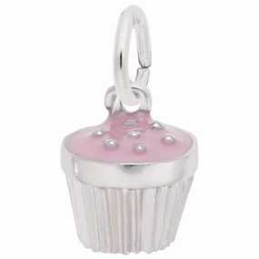 Sterling Silver Cupcake with Pink Icing Charm