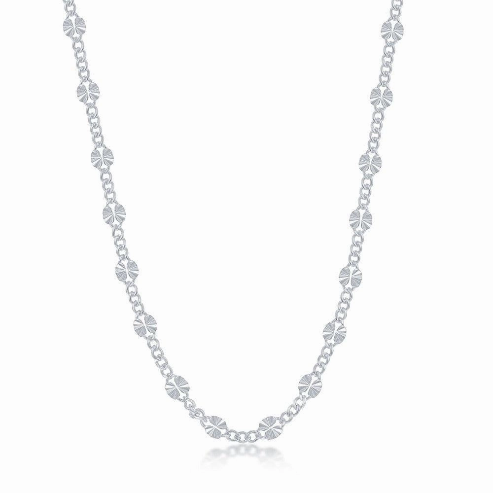Sterling Silver Curb and Diamond-Cut Disc Chain, 20"