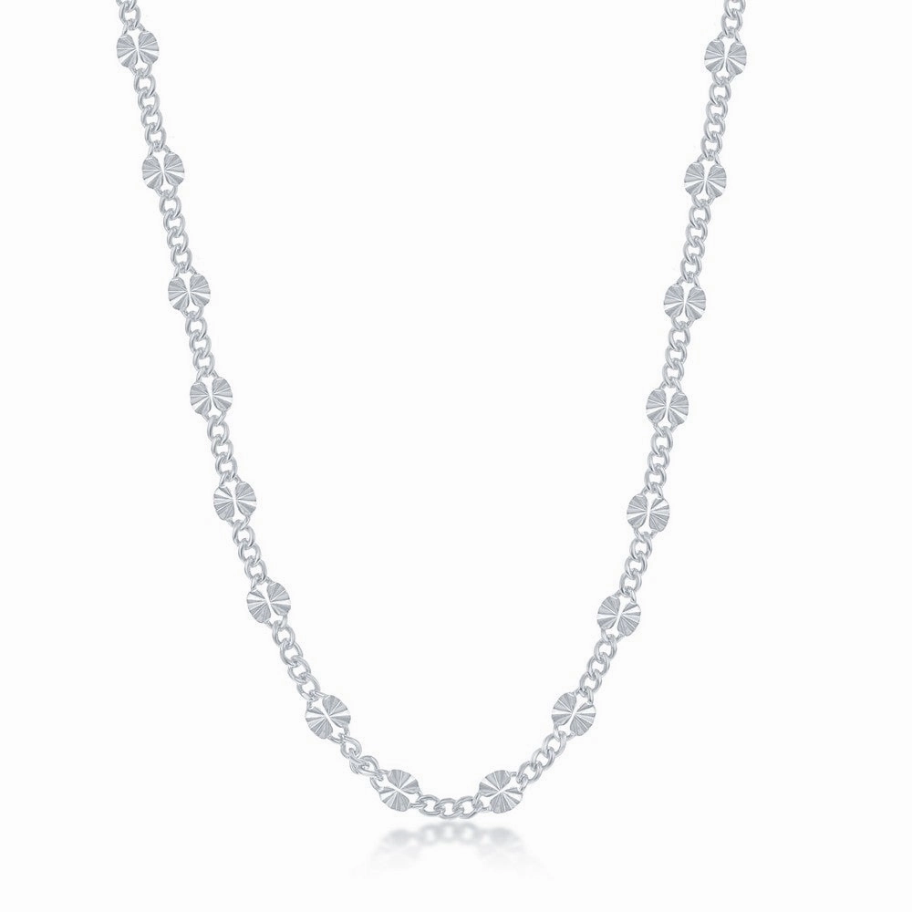 Sterling Silver Curb and Diamond-Cut Disc Chain, 24"
