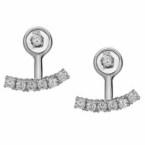 Sterling Silver Curved CZ Bar Bottom Earrings