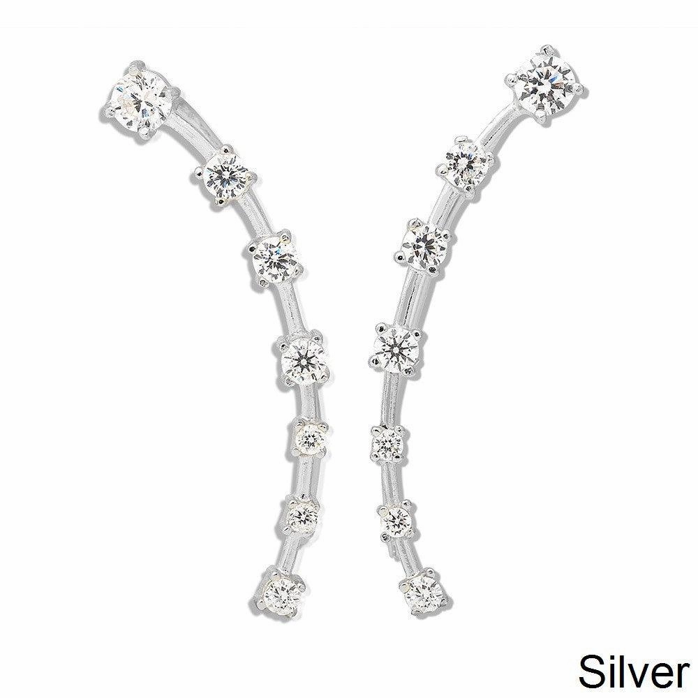 Sterling Silver Curved Ear Climber CZ Earrings