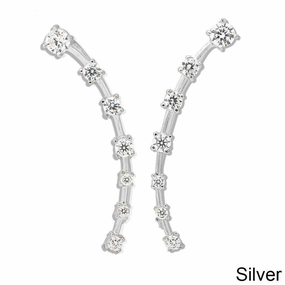 Sterling Silver Curved Ear Climber CZ Earrings