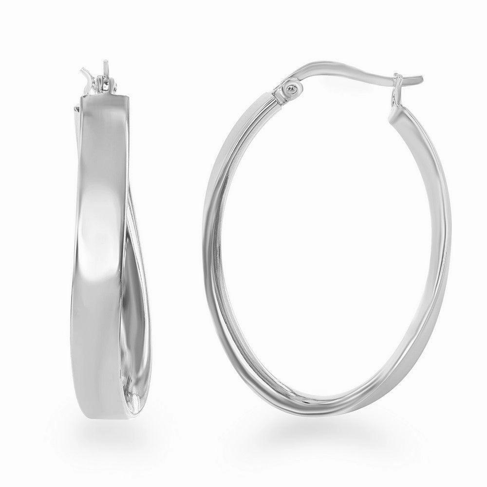 Sterling Silver Curved Oval Hoop Earrings