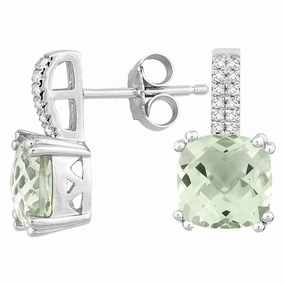 Sterling Silver Cushion Green Amethyst Earrings