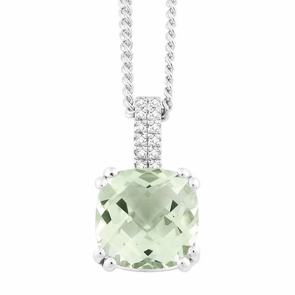 Sterling Silver Cushion Green Amethyst Necklace