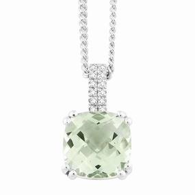Sterling Silver Cushion Green Amethyst Necklace