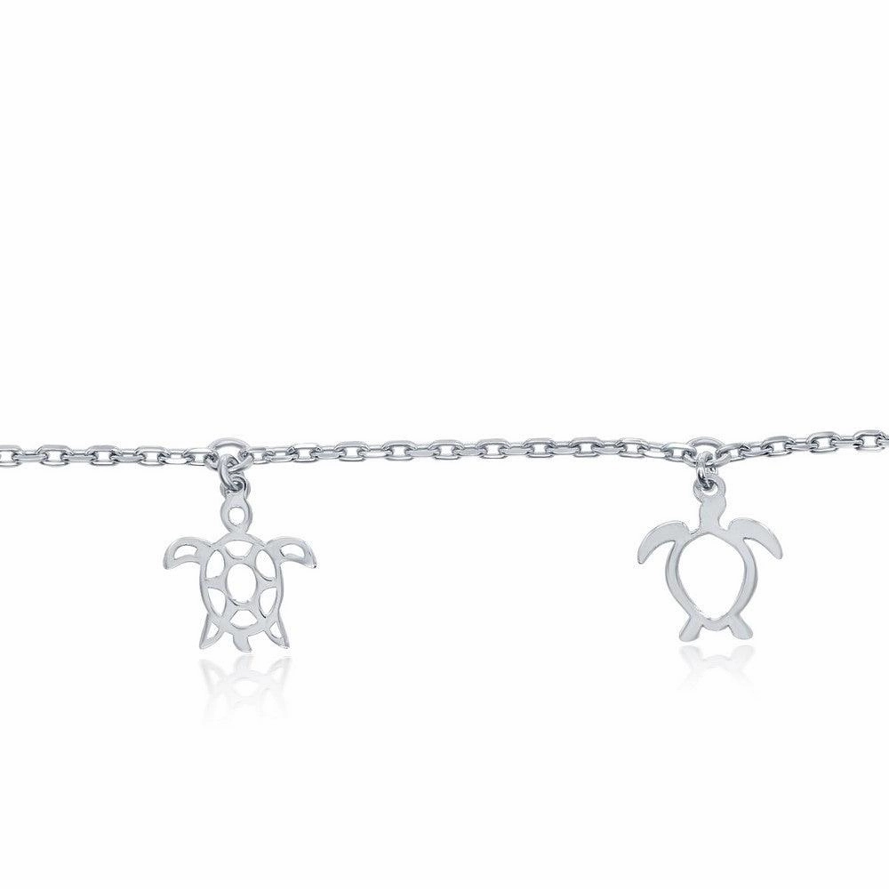 Sterling Silver Cut-Out Sea Turtle Anklet