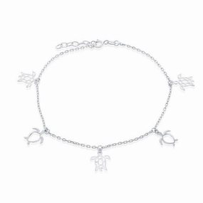 Sterling Silver Cut-Out Sea Turtle Anklet