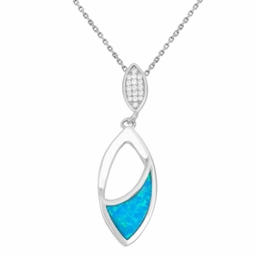 Sterling Silver CZ and Blue Inlay Opal Pendant