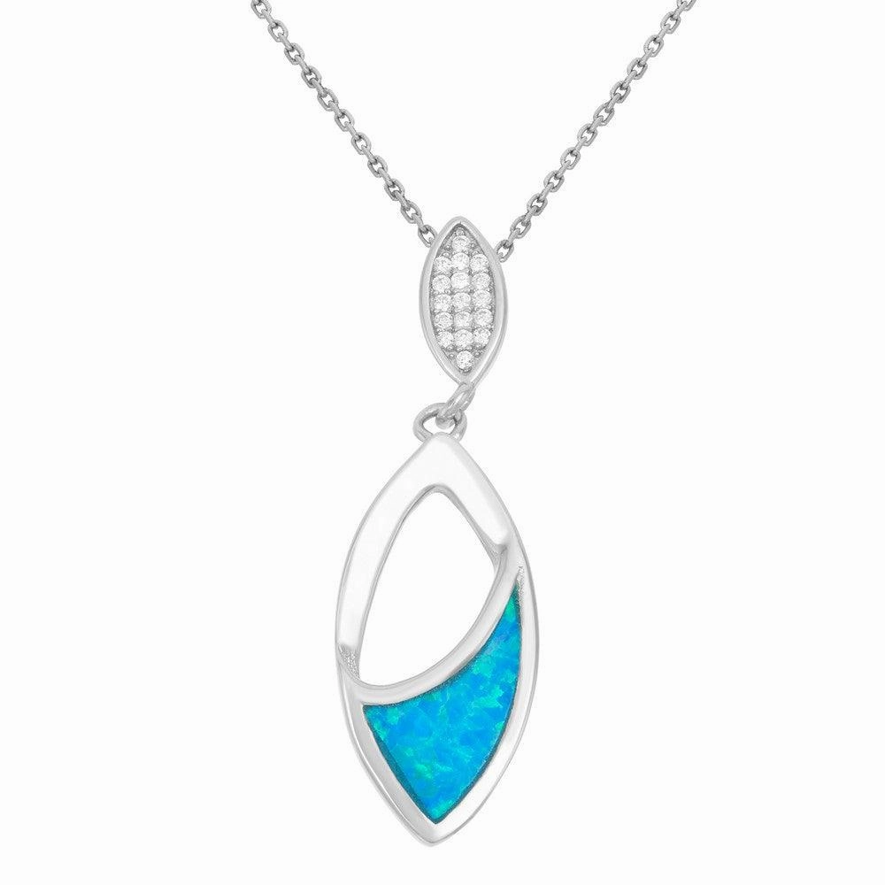 Sterling Silver CZ and Blue Inlay Opal Pendant