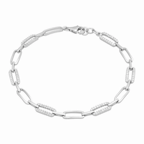 Sterling Silver CZ and Shiny Lightweight Open Linked Bracelet, 7"