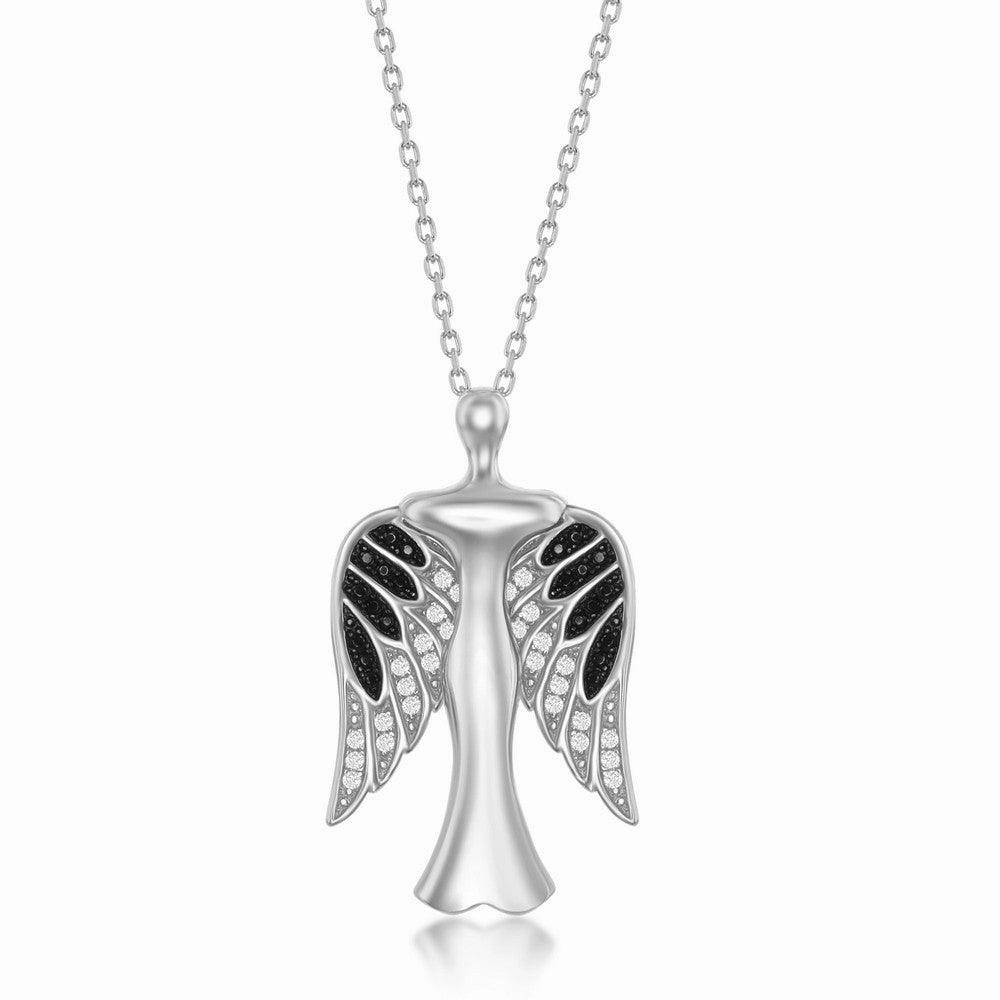 Sterling Silver CZ Angel  Pendant With  Movable Wings - Rhodum Plated