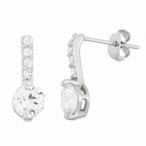 Sterling Silver CZ Bar and CZ End Stud Earrings