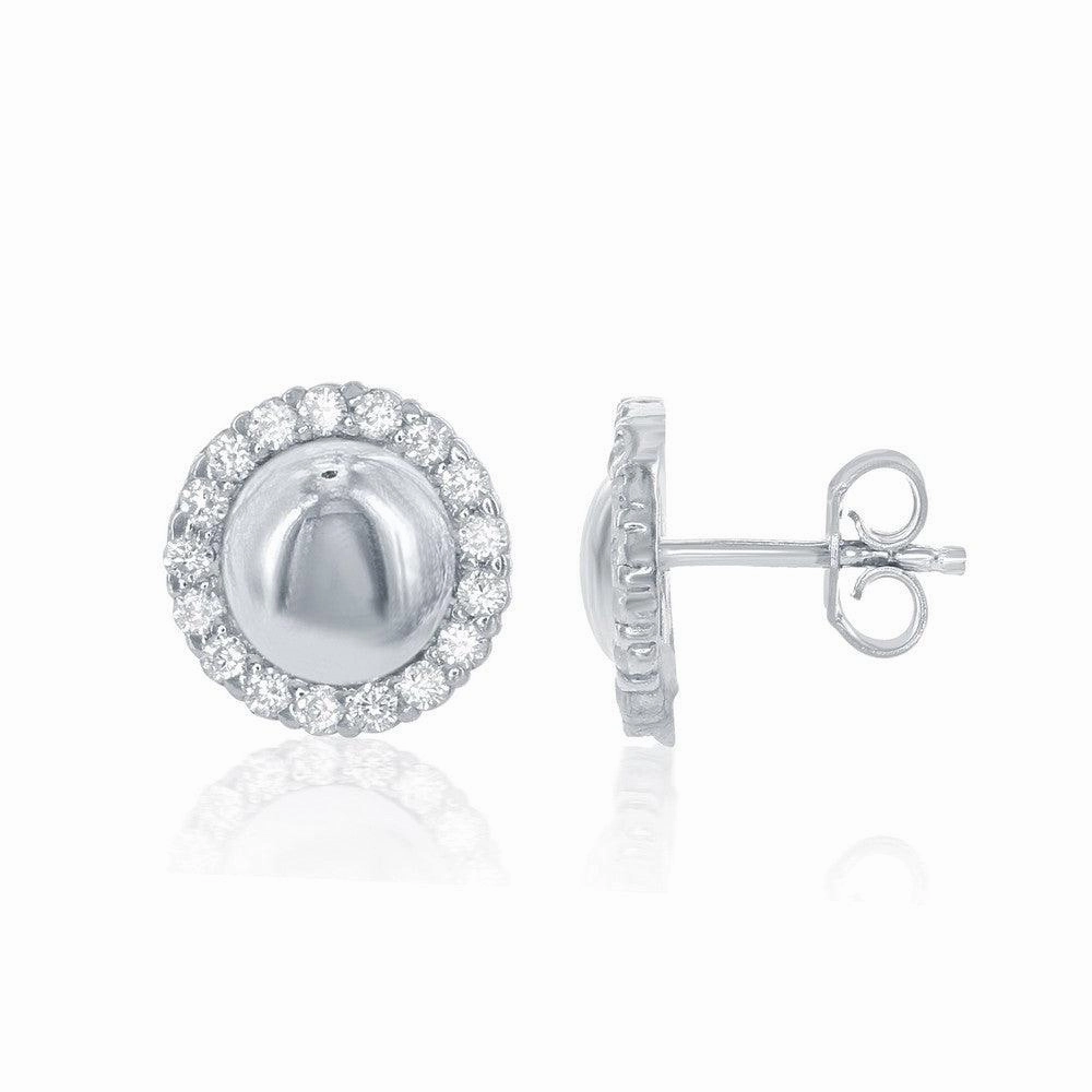 Sterling Silver CZ Border Round Stud Earrings