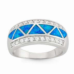 Sterling Silver CZ Borders With Triangle Designed Opal Ring - W-9591