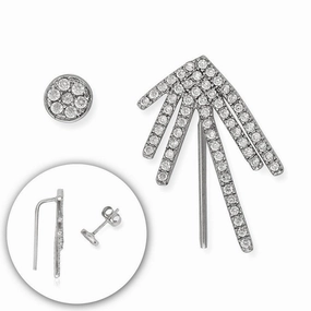 Sterling Silver CZ Climber and One Stud Earrings