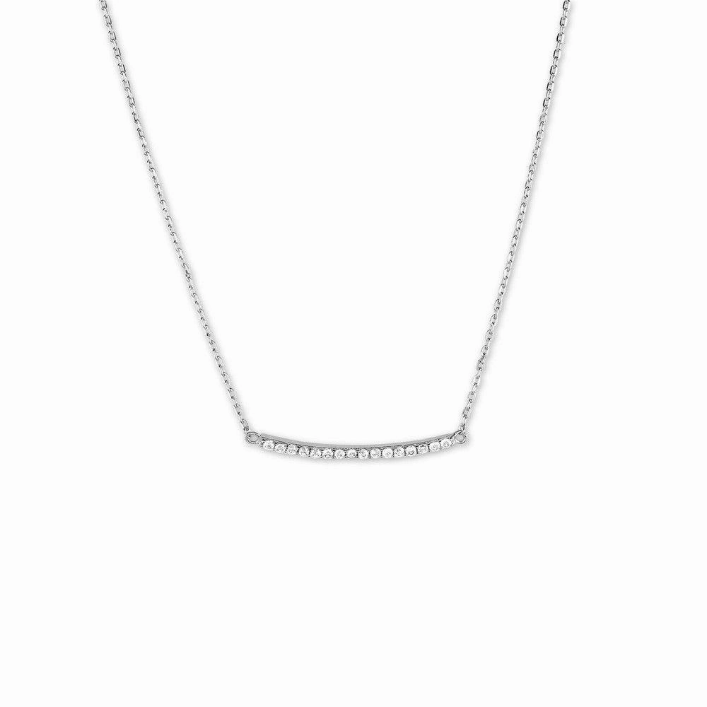 Sterling Silver CZ Curved Bar Necklace
