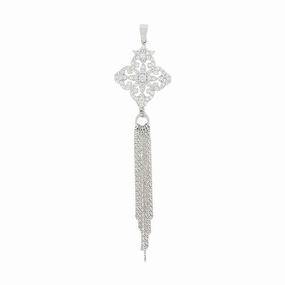 Sterling Silver CZ Fancy Tassel Pendant and Chain