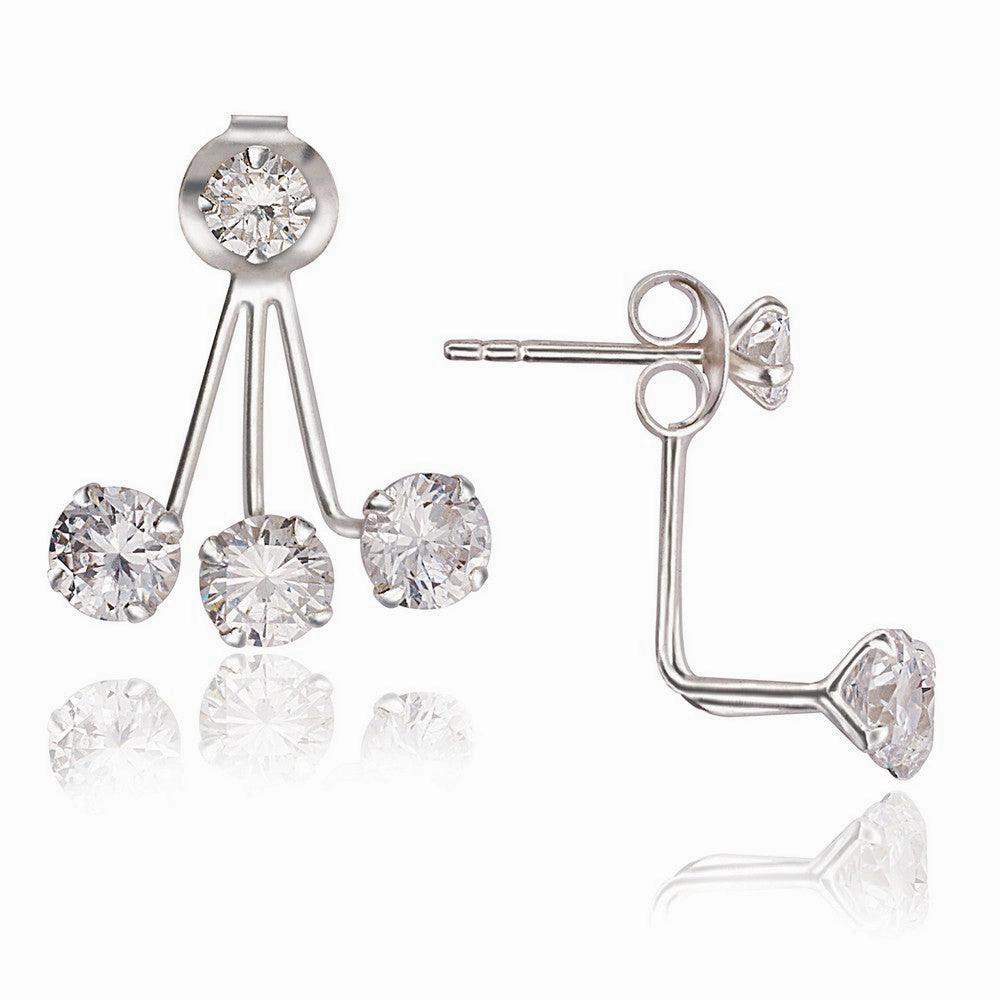 Sterling Silver CZ Front and 5mm Back Earrings