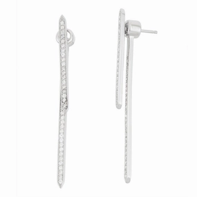 Sterling Silver CZ Front and Back Long Bar Earrings