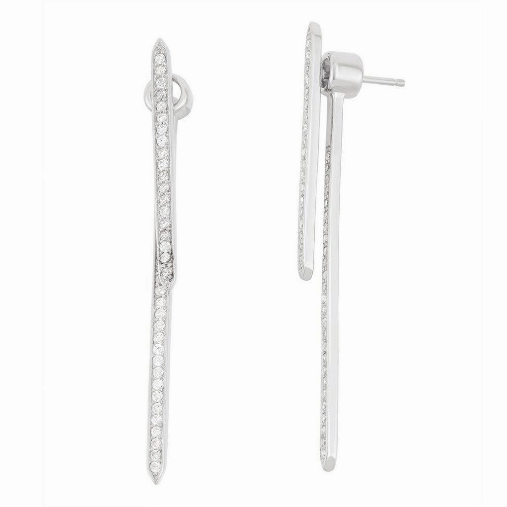 Sterling Silver CZ Front and Back Long Bar Earrings