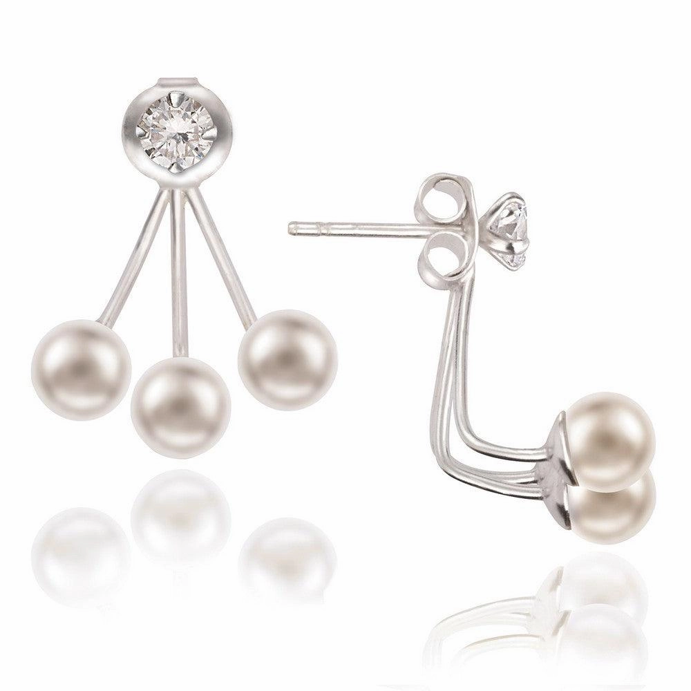 Sterling Silver CZ Front with Pearl Back Earrings
