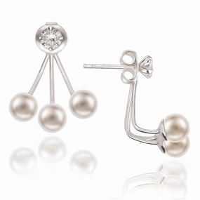 Sterling Silver CZ Front with Pearl Back Earrings