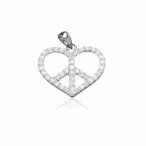 Sterling Silver CZ Heart Peace Symbol Pendant