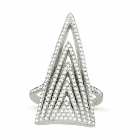 Sterling Silver CZ Large Concentric Triangles Ring - W-1218