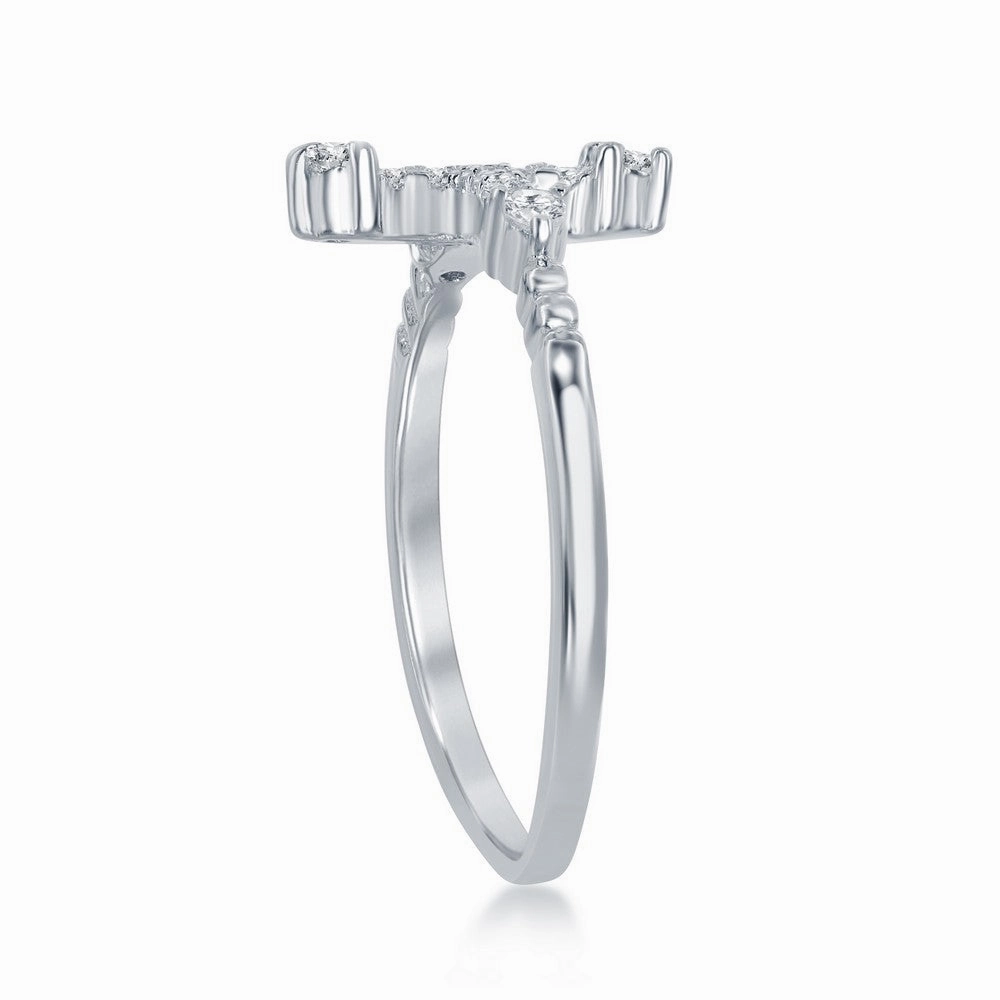 Sterling Silver CZ Micro Pave Cross Ring - W-1411