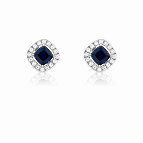 Sterling Silver CZ Micro Pave Square Stud Earrings
