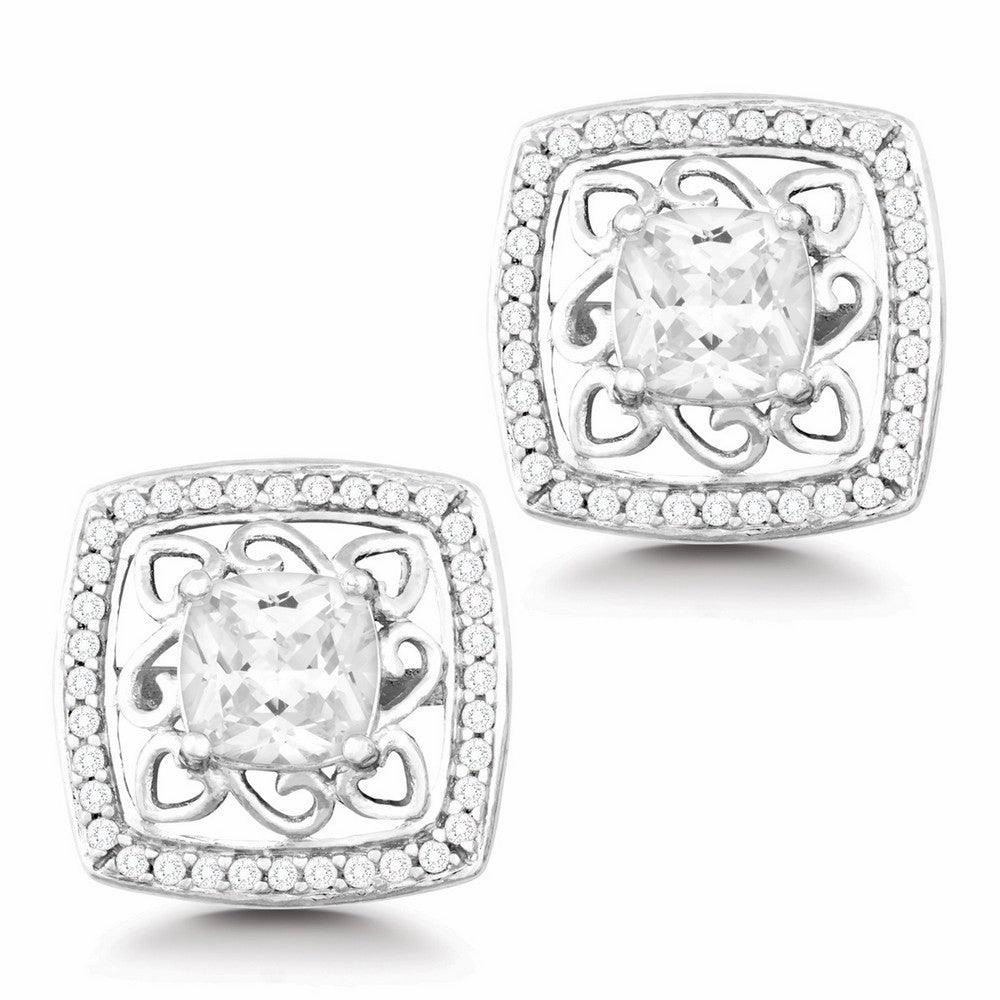 Sterling Silver CZ Open Square Center CZ Earrings
