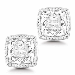 Sterling Silver CZ Open Square Center CZ Earrings