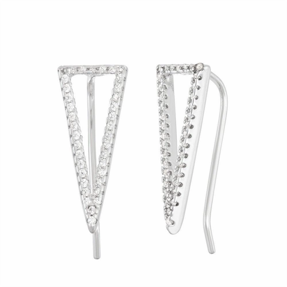 Sterling Silver CZ Open Triangle Climber Earrings