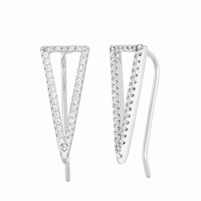 Sterling Silver CZ Open Triangle Climber Earrings