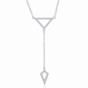 Sterling Silver CZ Open Triangle with Y Design Necklace