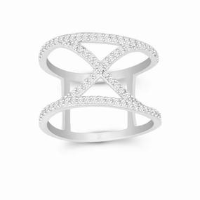 Sterling Silver CZ "X" Double Wire Wide Ring - W-9920