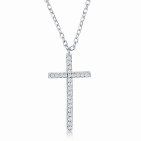 Sterling Silver CZ Reversible Cross Necklace
