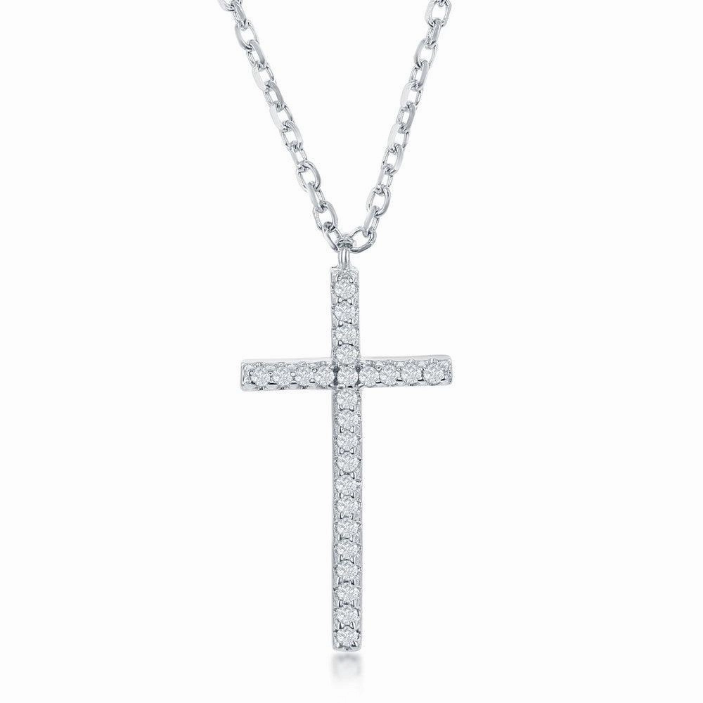 Sterling Silver CZ Reversible Cross Necklace