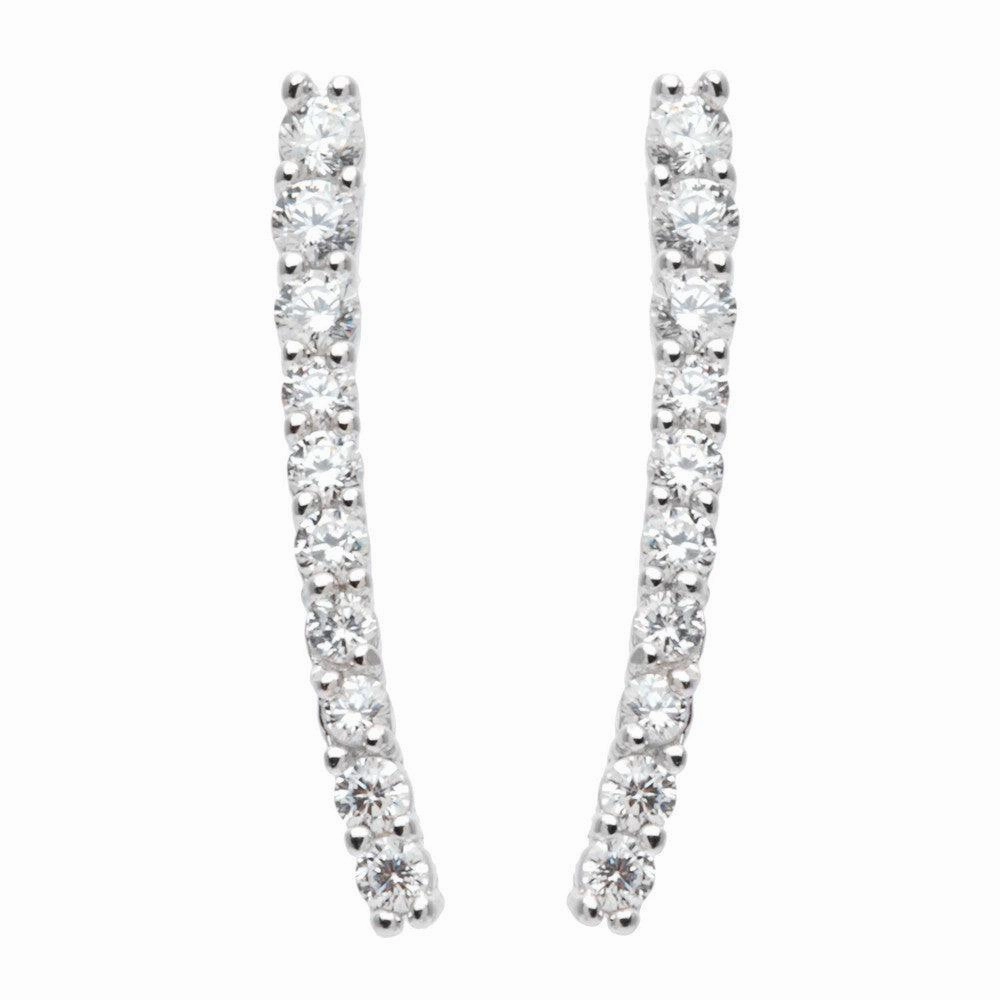 Sterling Silver CZ Slightly Curved Stick Earrings
