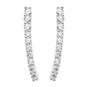 Sterling Silver CZ Slightly Curved Stick Earrings