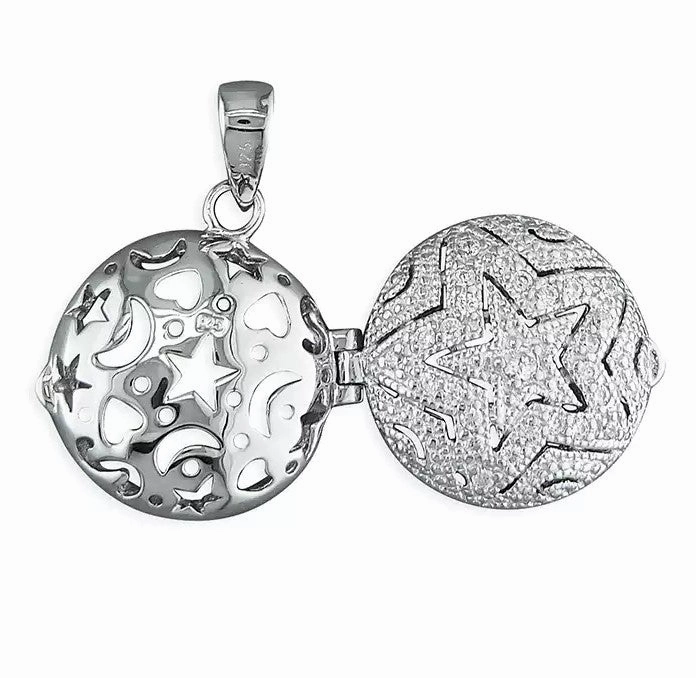 Sterling Silver CZ Star Pattern Ladies Locket and Chain R8665/C