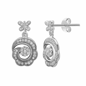 Sterling Silver CZ Swirl Earrings