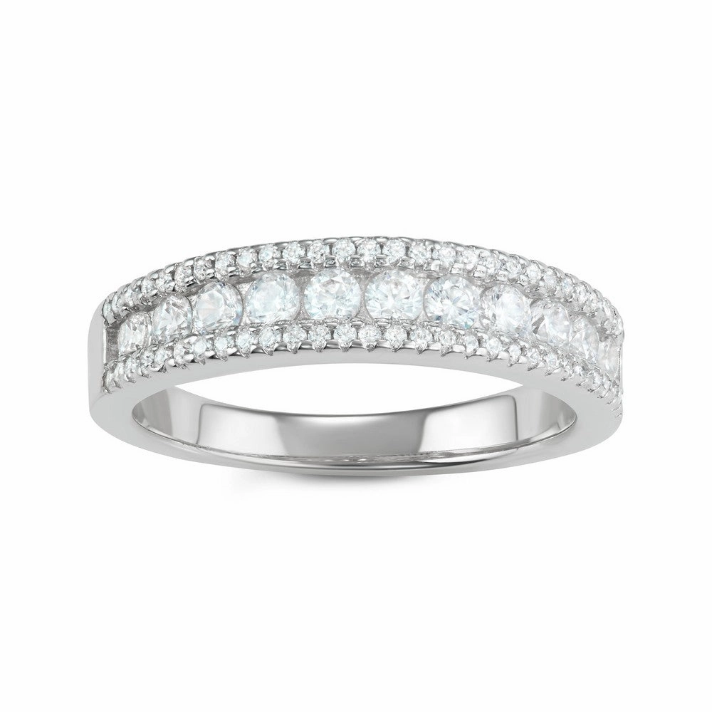 Sterling Silver CZ Triple Row Ring - W-1614