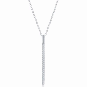 Sterling Silver CZ Vertical Bar Necklace